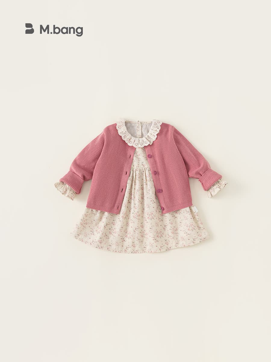 Youbao Huzhou Zhili Kids Spring/Autumn Outfit Set Fashionable Girls Floral Dress Knit Cardigan Two-Piece Set