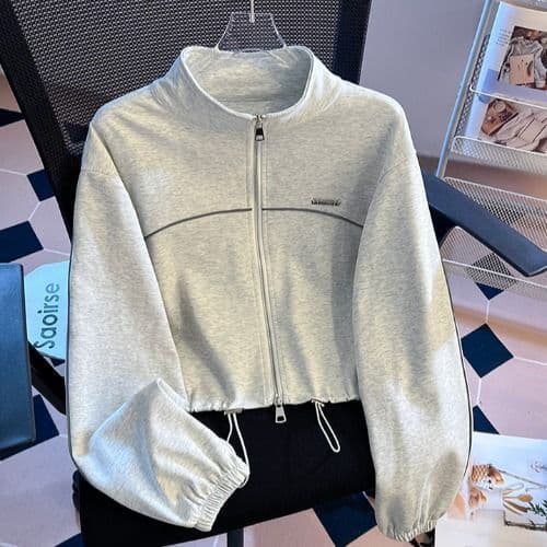 American Stand Collar Cardigan Sweater for Women Spring Autumn 2025 New Trendy Short Loose Fit Top for Petite