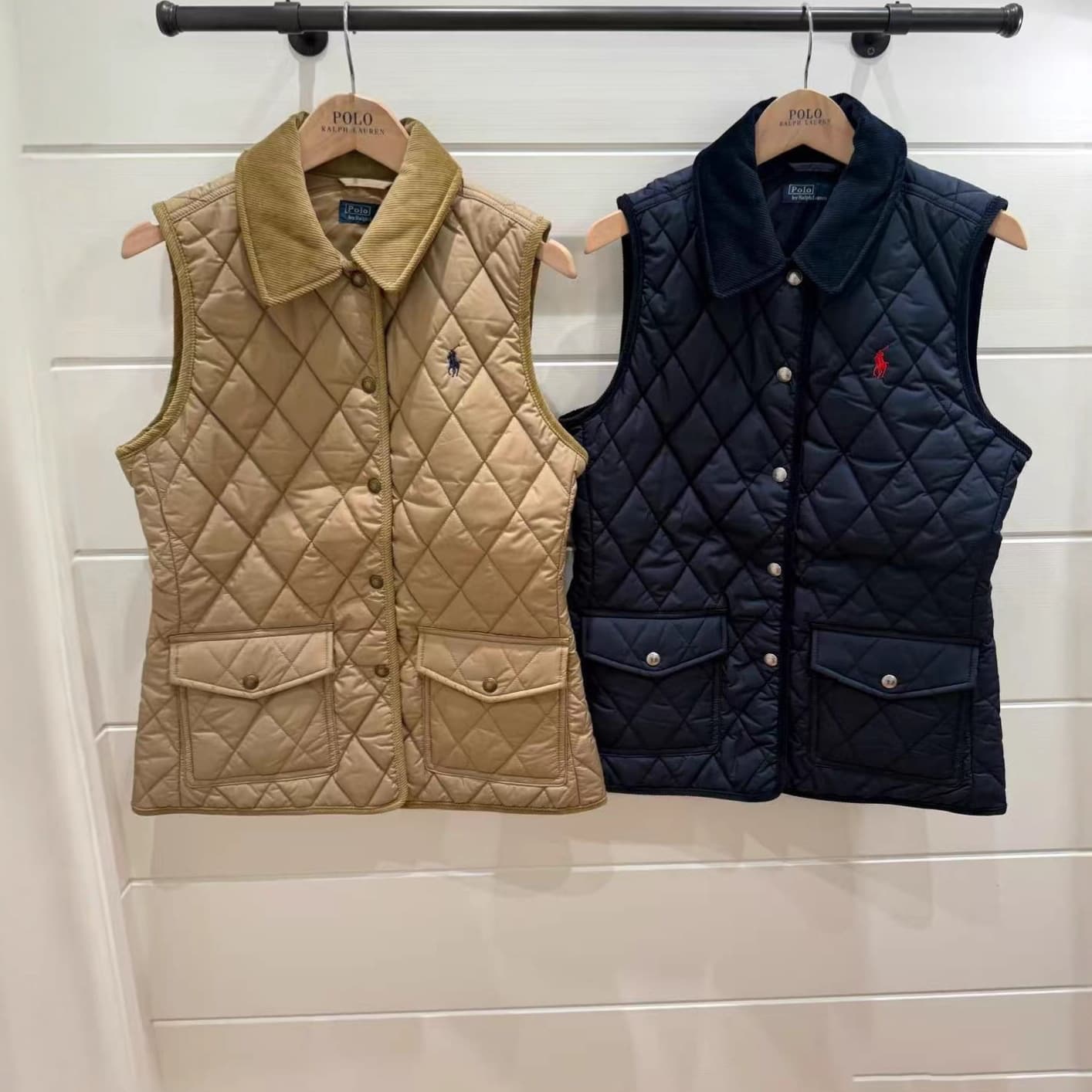 RL Raff Pony Embroidered Diamond Pattern Cotton-padded Vest for Women, New Winter Fashion Cotton-padded Coat