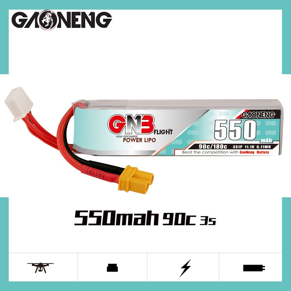 GAONENG GNB 550mAh 3S 11.1V 90C LiPo Battery for RC Airplane Drone FPV GAONENG LiPo