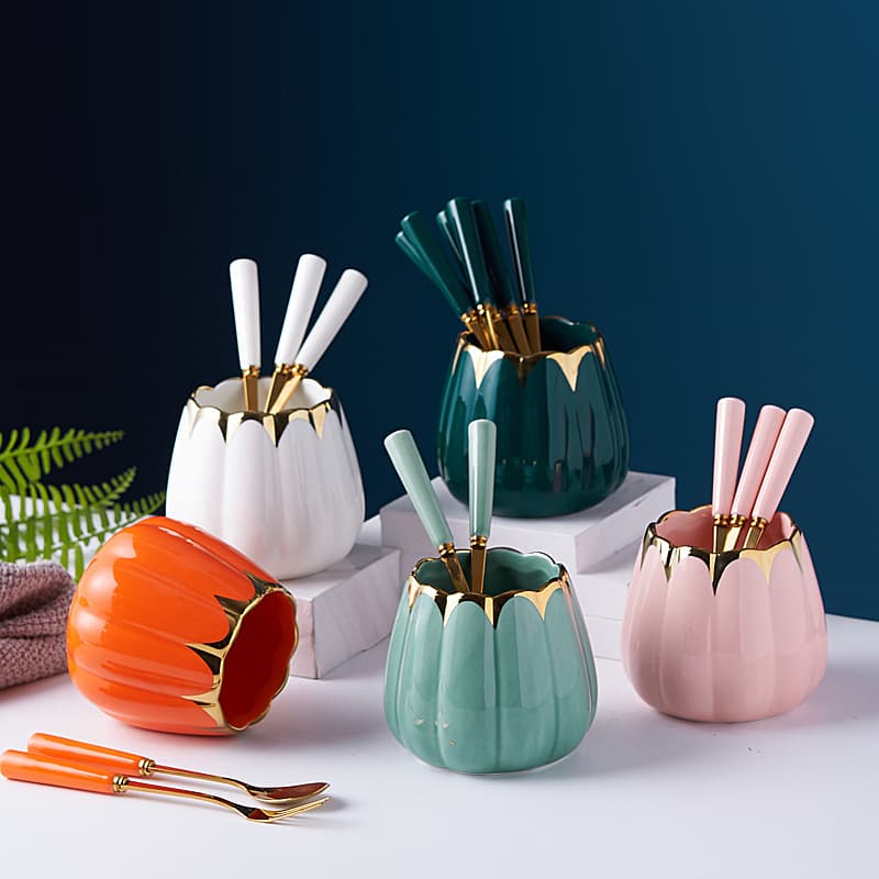 Nordic Ceramic Storage Jar Set Stainless Steel Fruit Fork Spoon Coffee Spoon High-End Mooncake Cutter Fork Modern Minimalist Style