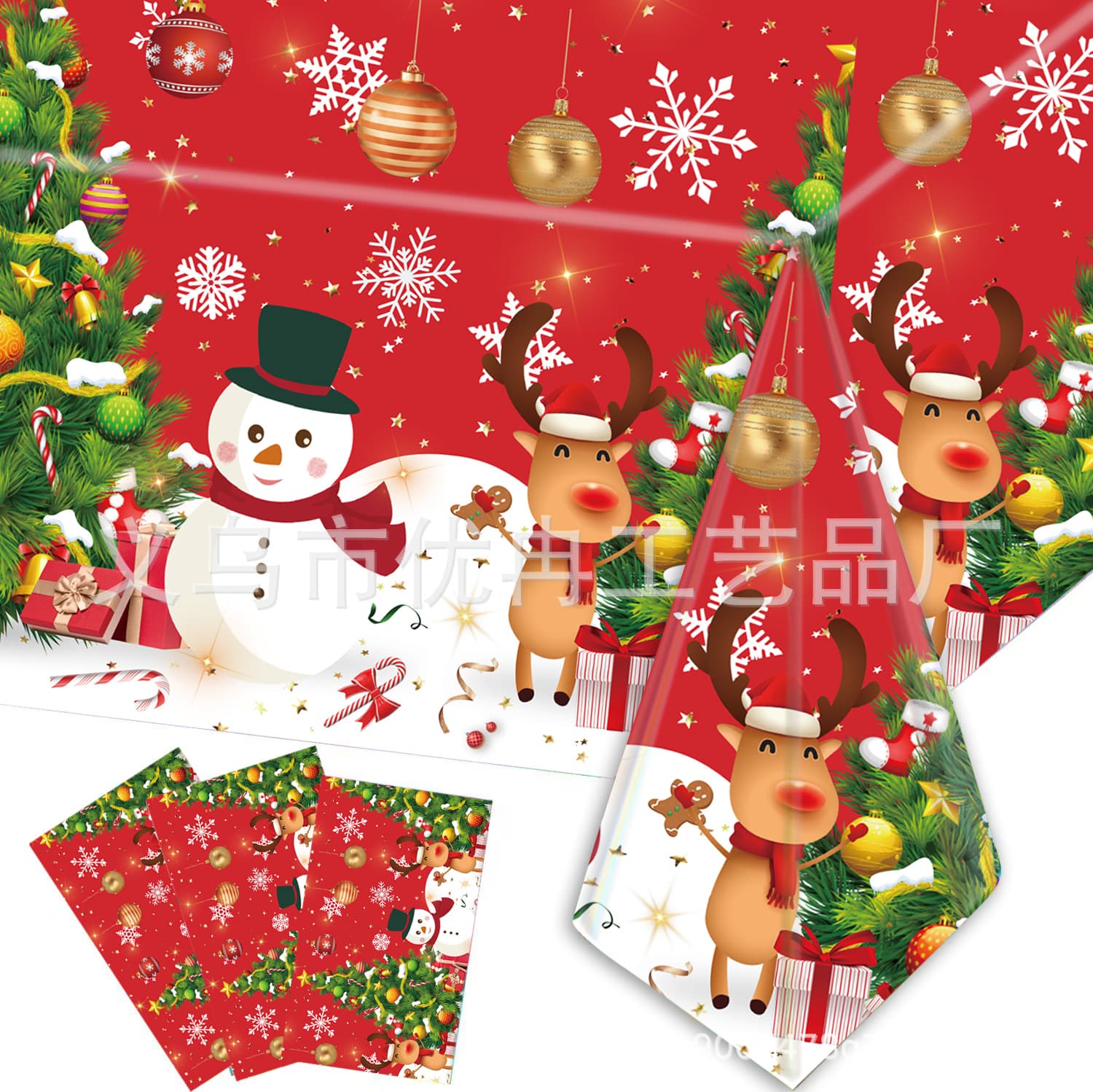 New Christmas Merry Christmas Snowman 137*274c Disposable PE Plastic Tablecloth