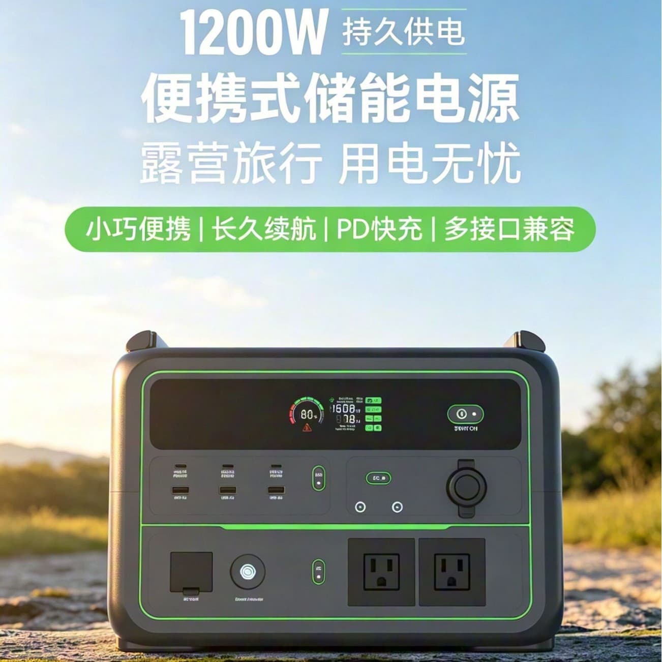 Best-selling Cross-border Solar 1200W Outdoor Portable Charging Power Supply for Camping Night Fishing Energy Storage Power Supply