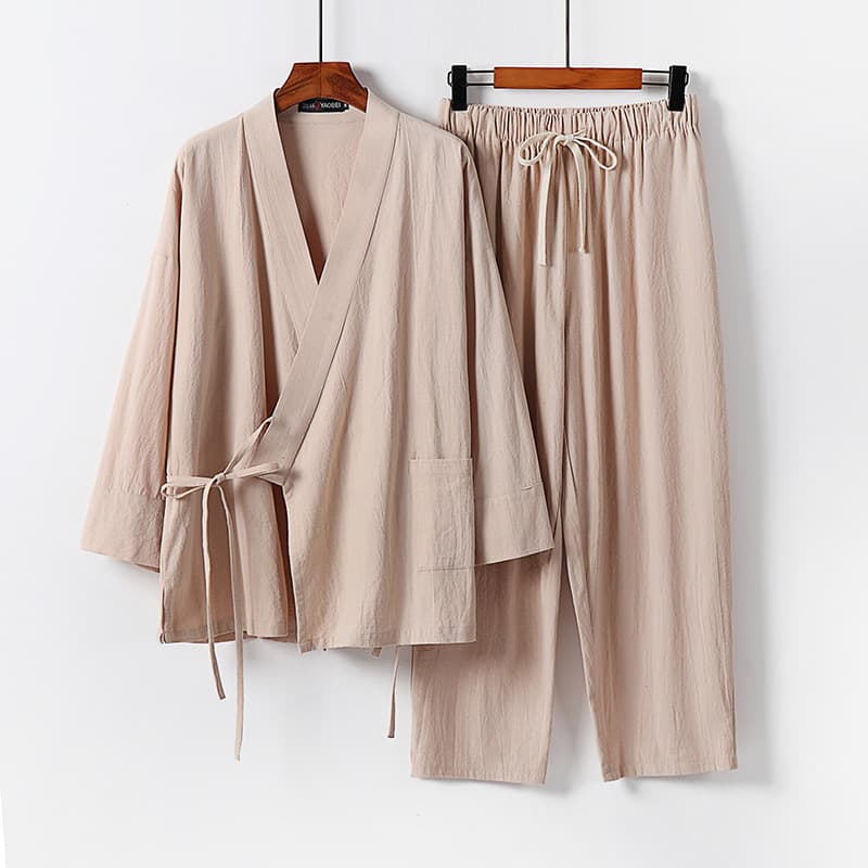 Linen Suit for Men, Summer Chinese Style Plus Size 7-Point Sleeve T-Shirt, Loose Cardigan Hanfu Trendy Cotton-Linen Two-Piece Set