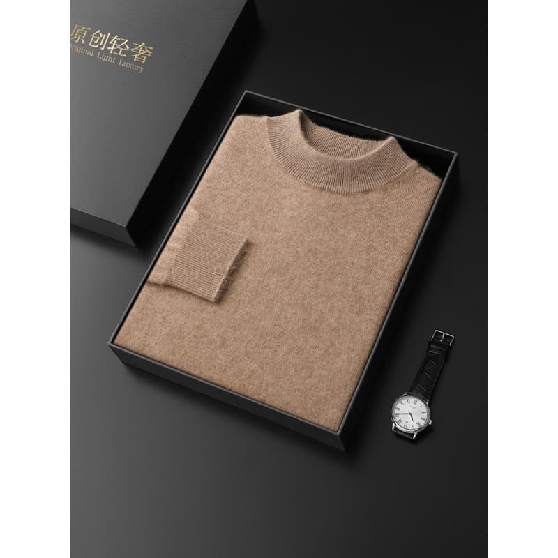 Seamless One-Piece Cashmere Sweater Men's Half Turtleneck Middle-Aged Cashmere Sweater Autumn Winter Solid Color Loose Plus Size Base Layer
