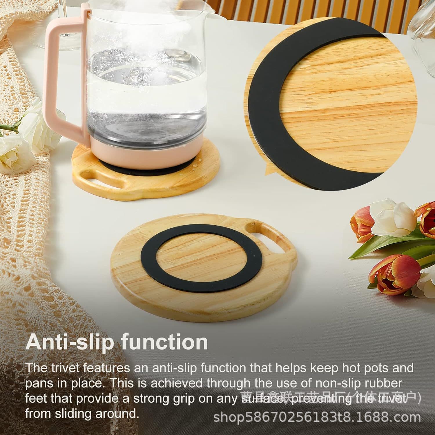 New cross-border bamboo and wood kettle mat, wooden placemat, kitchen and household dish heat insulation mat, wall-mounted, non-slip casserole mat