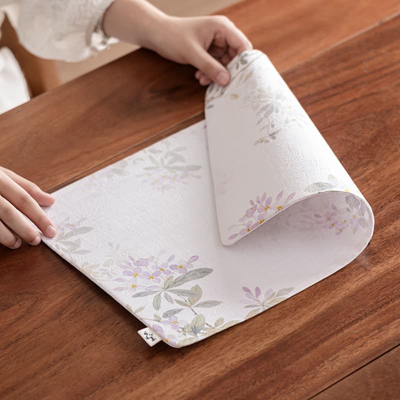 Brocade Art Tea Mat Dry Soak Household Tea Tablecloth Insulated Table Flag Anti-Scalding Mat Tea Ceremony Purple Magnolia Flower
