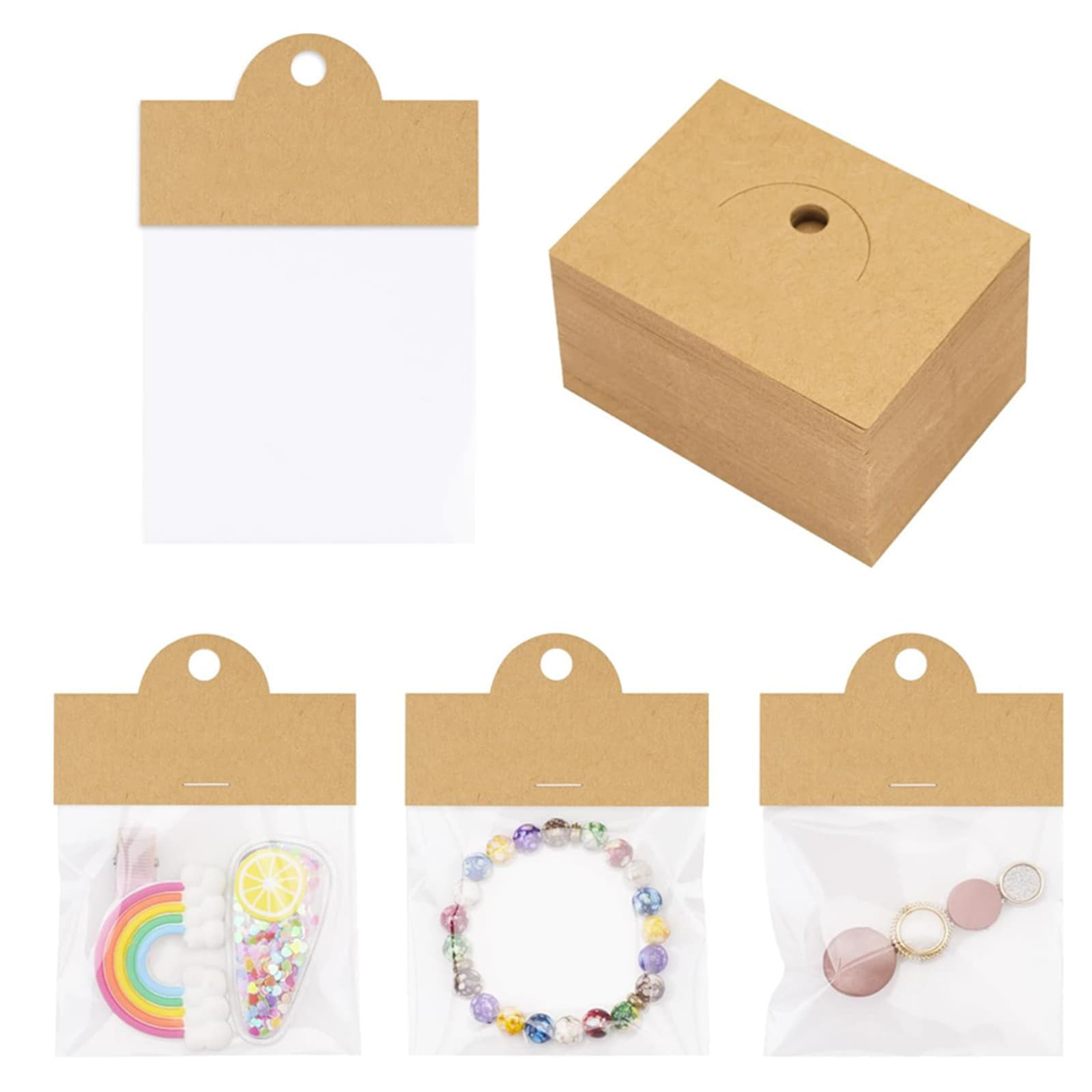 Cross-border Hot Selling In-Stock Jewelry Packaging Vintage Kraft Paper Transparent Bag Set DIY Hair Clips Bracelet Accessories