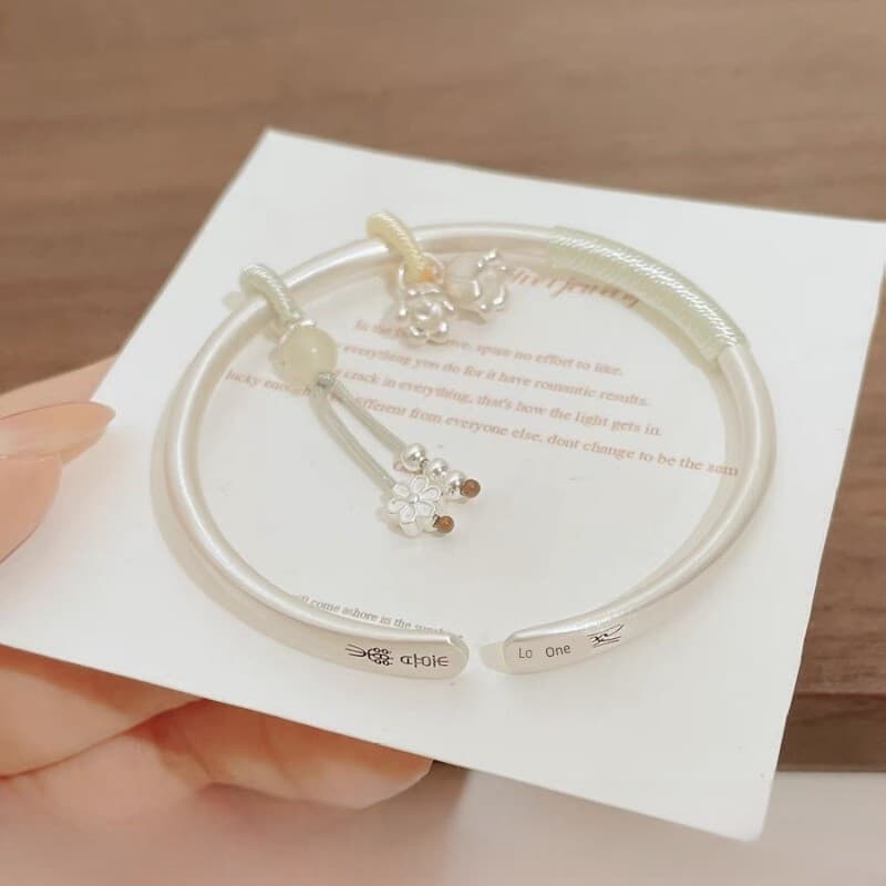 Ancient Style Auspicious Bracelet for Women, Sterling Silver 999, Vintage Peace and Joy, New Chinese Style Solid Silver Bangle, Gift for Girlfriend