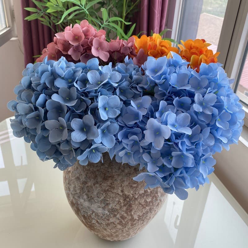 Brushed Fabric 5-Head French Hydrangea Bouquet Artificial Flower for Hotel Wedding Floral Arrangement Decoration Multicolor Hydrangea Fake Flower Bouquet Wholesale