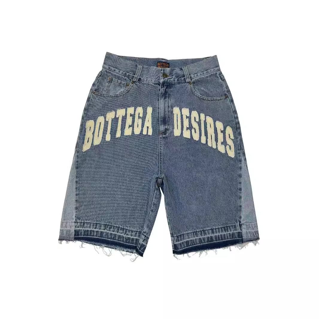 2025 New Trend Fashion Men's Street Style Loose Five-Point Pants Fashion Trendy Brand Retro Letter Denim Shorts