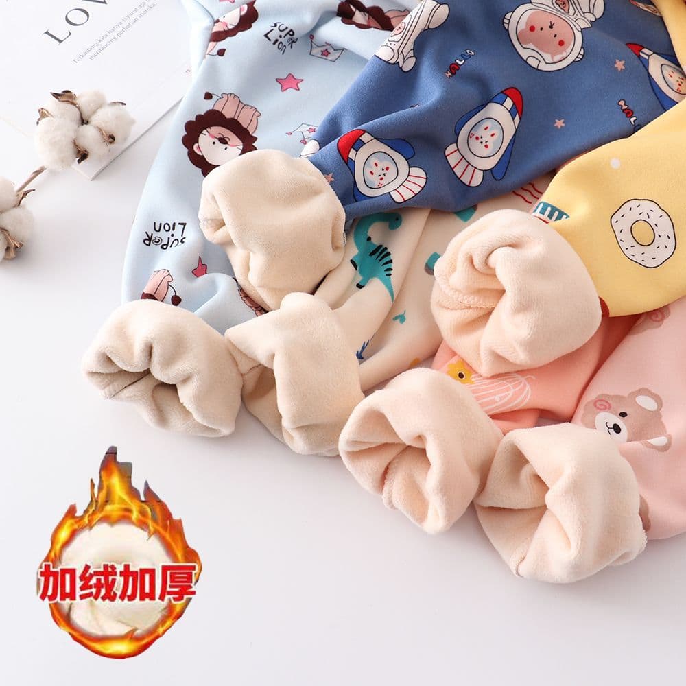 Children's fleece-lined thick thermal pants for girls, boys' autumn underwear, baby one-piece fleece sleep pants for winter