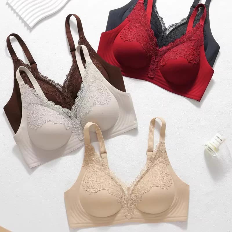 Seamless Foundation Liquid French Lace Pure Desire Style Jelly Strip Soft Support Push-up Anti-sagging Fixed Cup Bra.