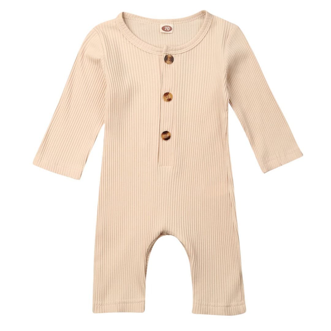 Baby Ribbed Cotton Romper Solid Color Single-Breasted Bodysuit Stretch Cotton Long-Sleeve Winter Style Runs Small