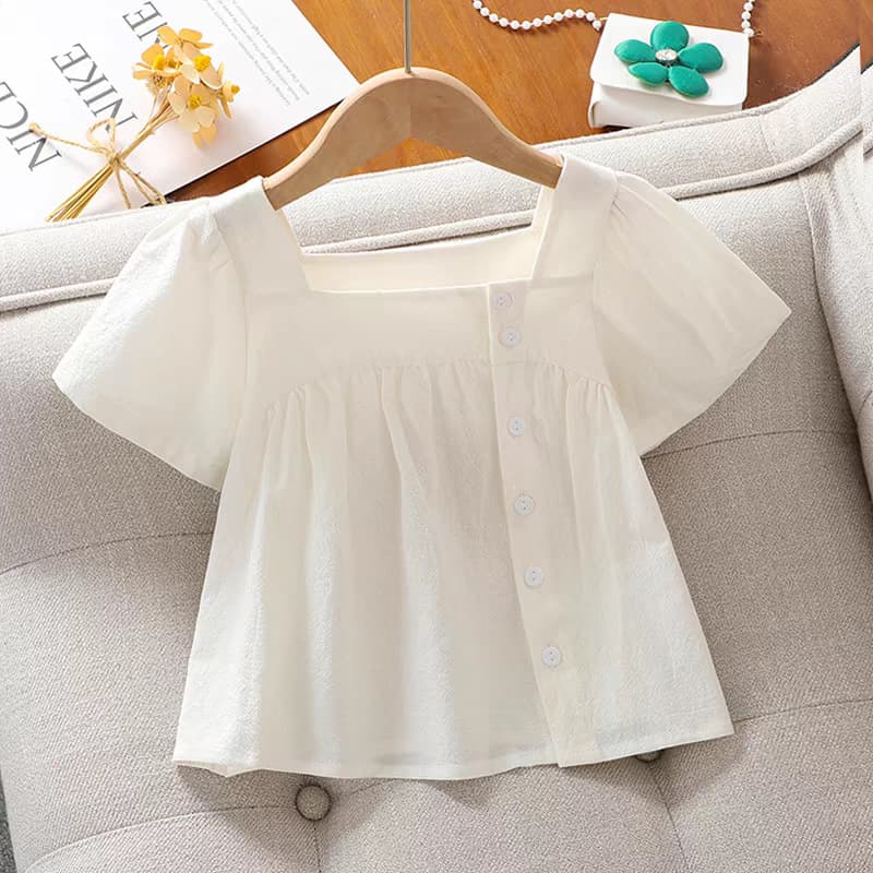 Girls' Short Sleeve Doll Shirt Summer 2026 New Internet Celebrity Girl Shirt Summer Children Square Collar Top T-Shirt
