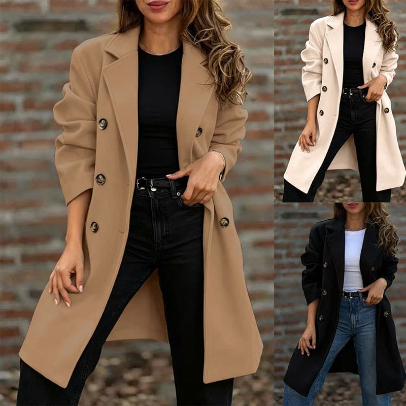 2026 New Amazon EU-US Cross-Border Chic Street Style Fall/Winter Notch Lapel Double-Breasted Wool Coat
