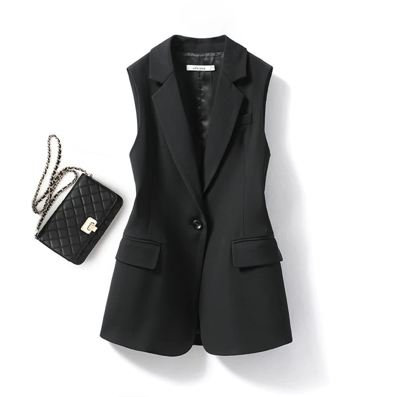 Solid Black Suit Collar Vest for Women Button Detail Chic Commuter Vest 2025 Spring Autumn Women's Vest for Export Cross-Border