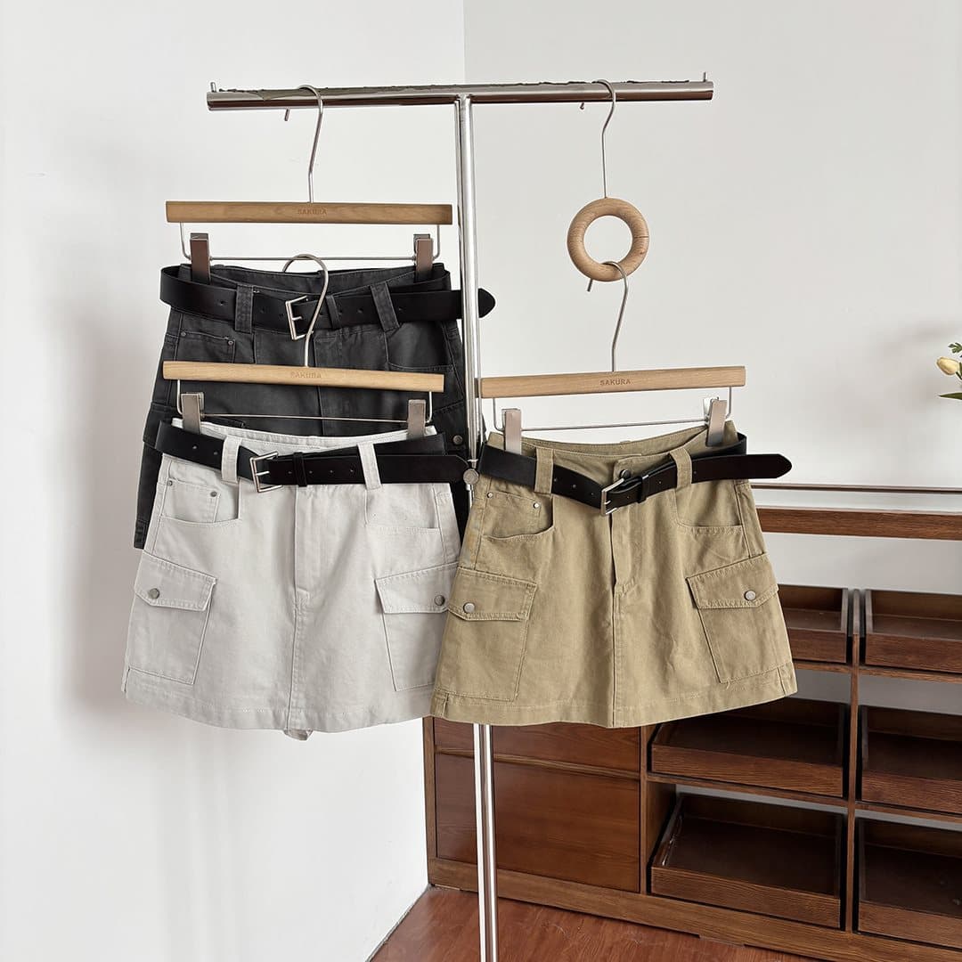 2026 Summer New Slim Anti-Exposure Denim Skirt for Women, Khaki High-Waist Pocket Cargo Short Skirt Trend
