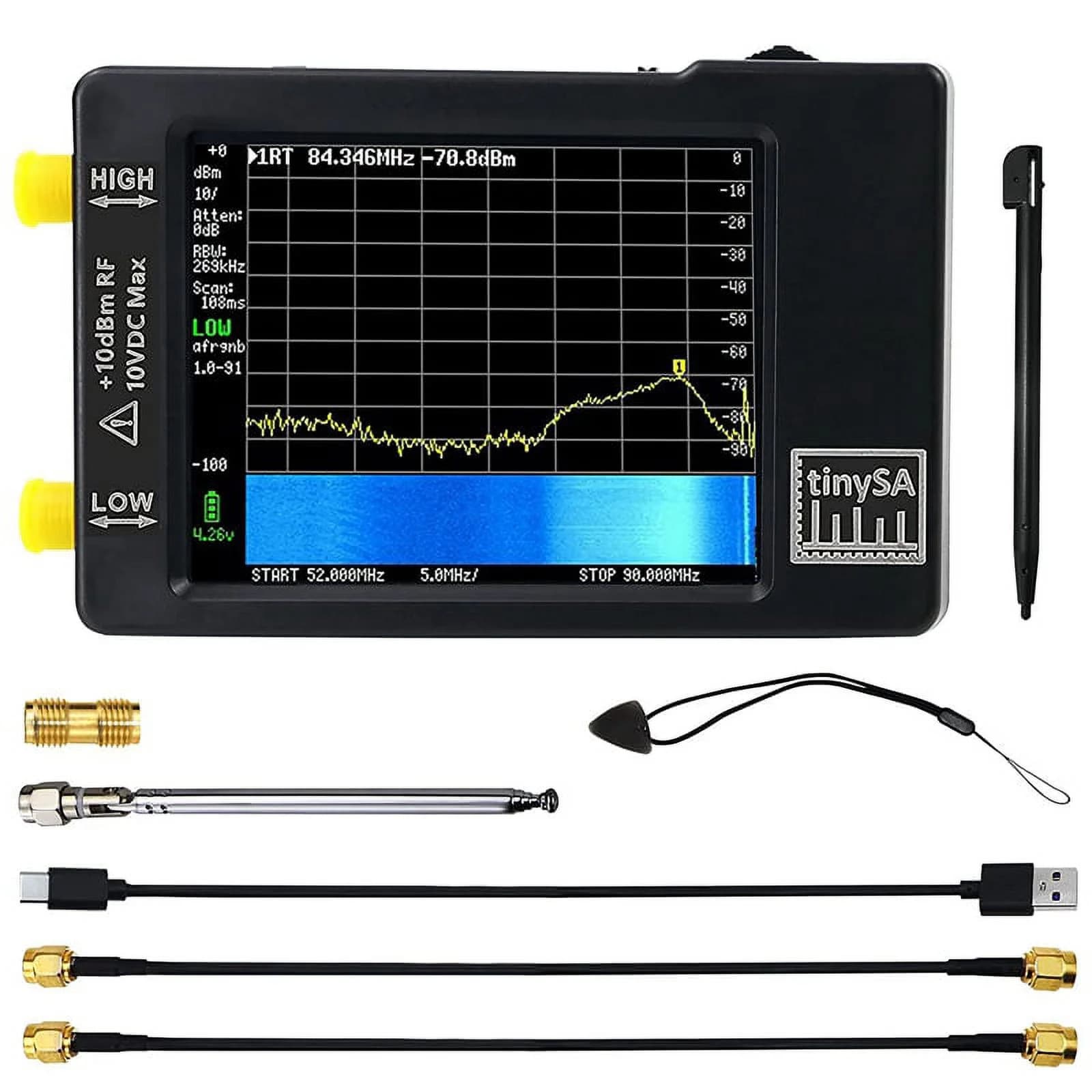 tinySA ULTRA Handheld Spectrum Analyzer 4" Digital Touch Screen 0.1MHz-350MHz HIGH Cross-border