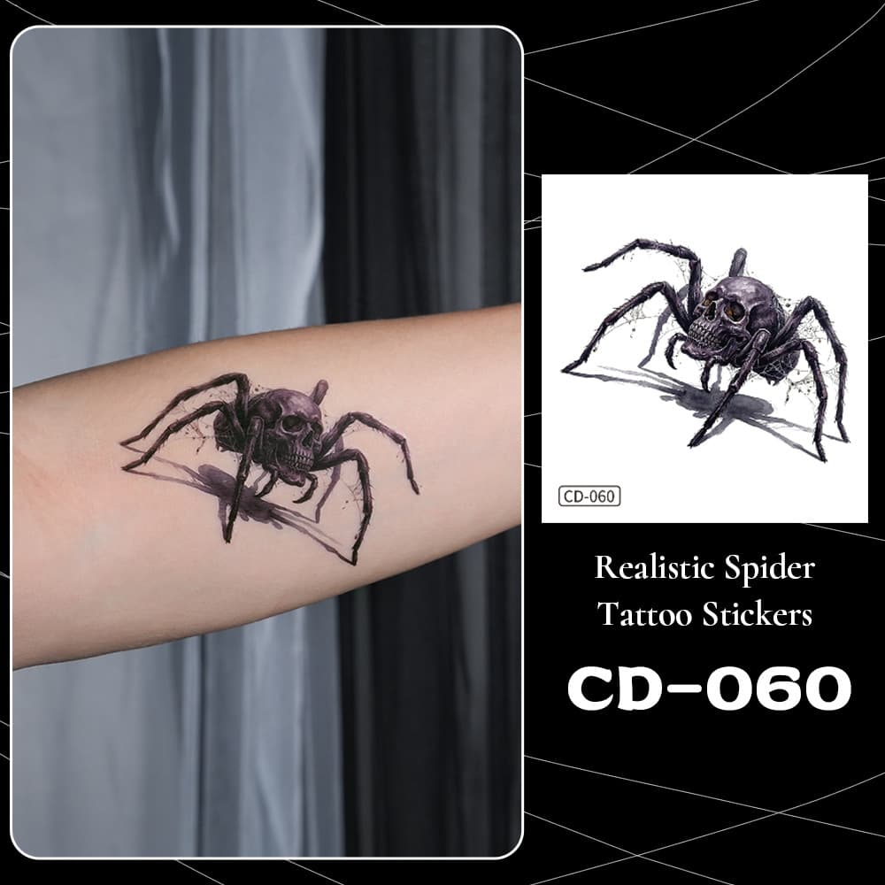 New Cross-border Matte Halloween Tattoo Stickers Waterproof Sweat-resistant Horror Funny 3D Spider Hand Back Tattoo Stickers