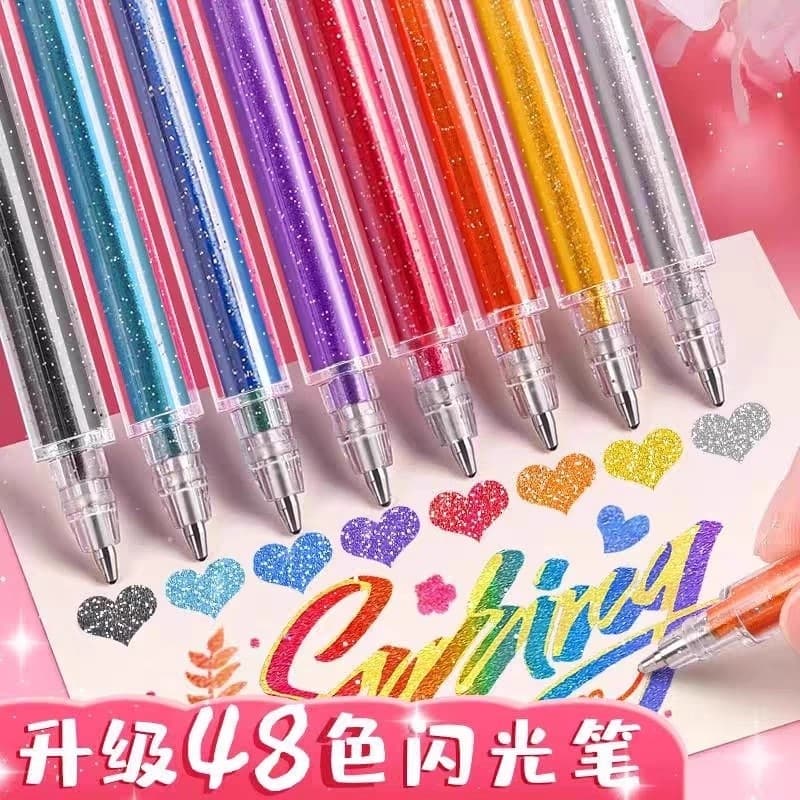 Glitter Pen Gel Pen Fluorescent Marker Pen Student Hand Account Glitter Powder Sparkling Quicksand Pearlescent Color Gel Pen