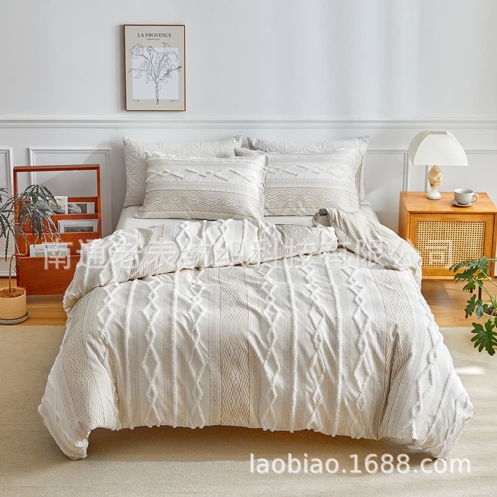 European Style Bedding Set Floral Flocking Solid Color Duvet Cover Kit from China Mainland for Amazon European And North American Sales