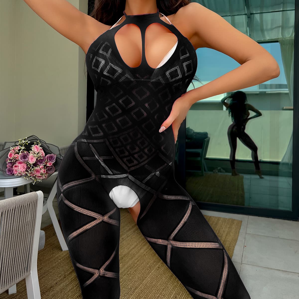 Benxi Lingerie Tight Backless Bodysuit Mesh See-through Sexy Seductive YD243
