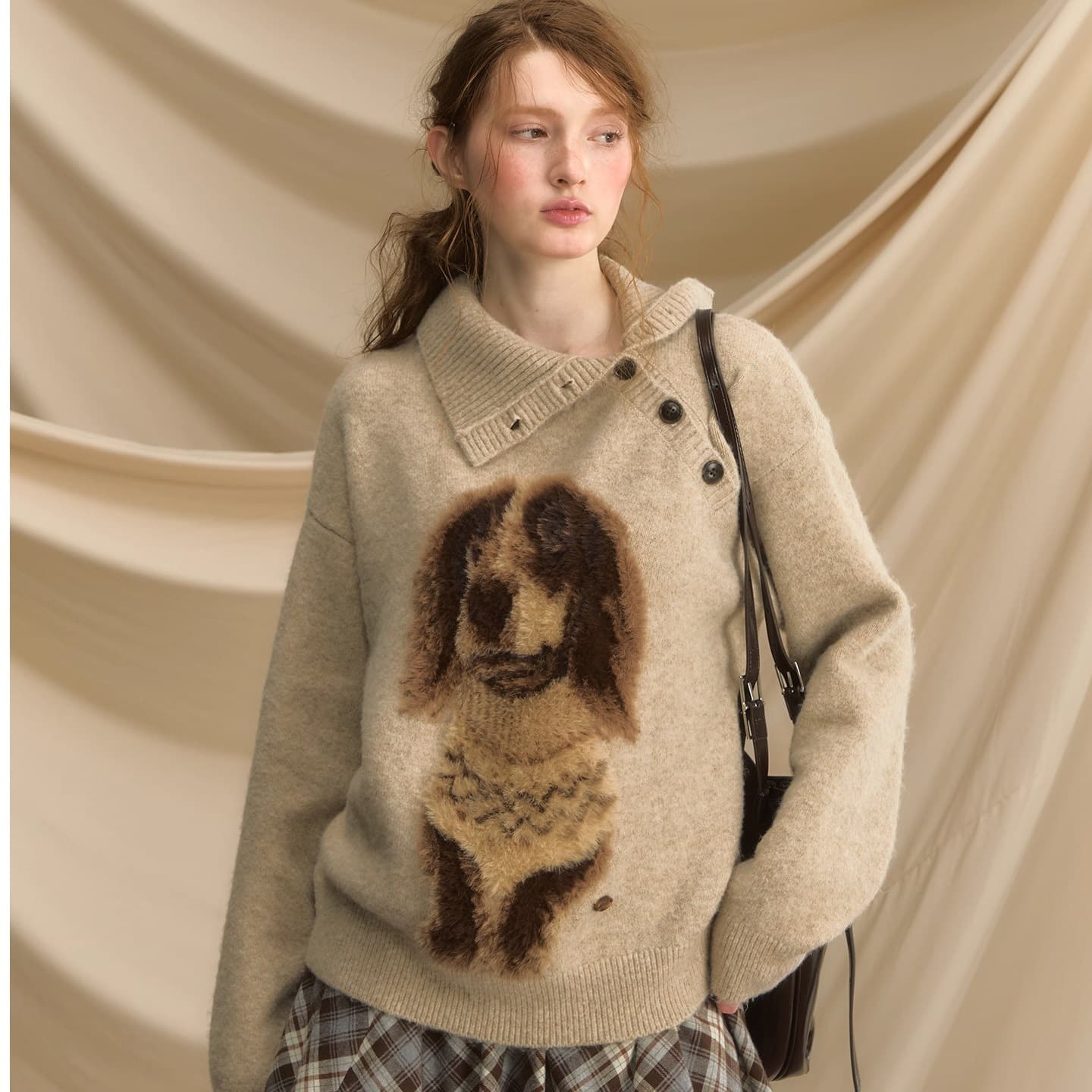 Three Strands of Sheep Wool + Anti-Mink Protection # Premium Quality # Women's Autumn Retro Knitted Pullover Sweater with Puppy Print