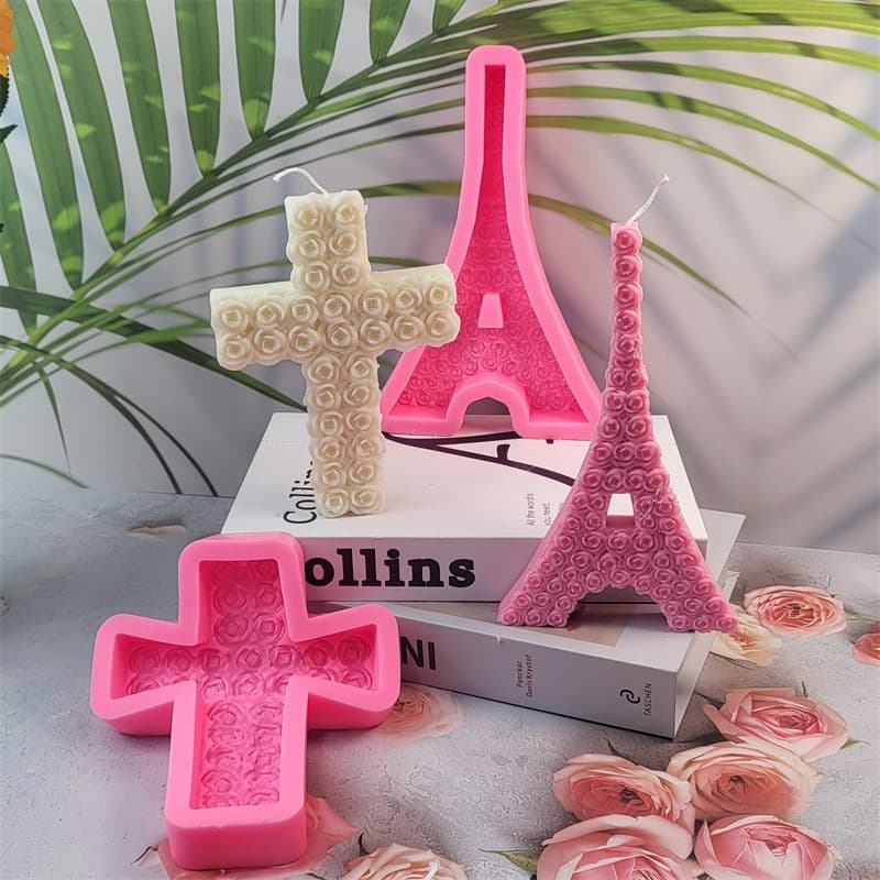 Rose Cross Small and Large Size Aromatherapy Candle Silicone Mold Cross Skull Pile Eiffel Tower Candle Silicone Mold