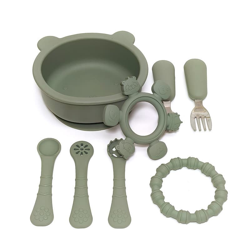 Baby complementary food bowl teether newborn bowl baby special feeding water rice flour silicone soft spoon eating rice cereal complementary food set