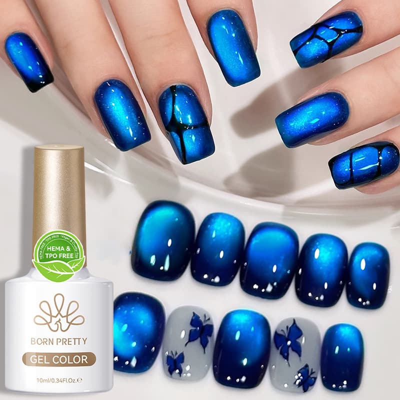 BORN PRETTY Ocean Blue Crystal Cat's Eye Magnetic Gel Double Light Glass Beads Cat's Eye Gel Nail Polish