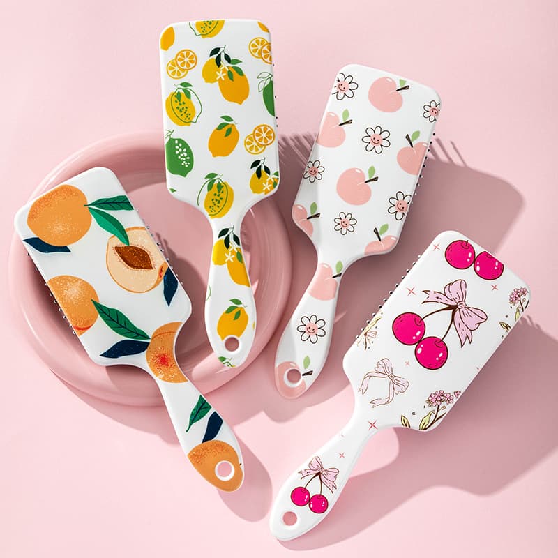 F6 air cushion comb pastoral fruit print hairdressing comb girls home comb airbag comb cross-border hot selling fluffy comb