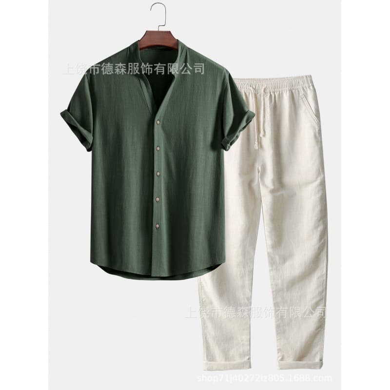 Cross-border Trendy European and American 3D Printed Loose Short Sleeve Shirt and Long Pants Set for Men Spring and Summer Casual Set