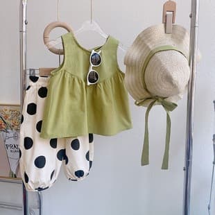 Girls' Sleeveless Set 2025 New Summer Korean Style Fashionable Two-Piece Vest with Polka Dot Bloomers