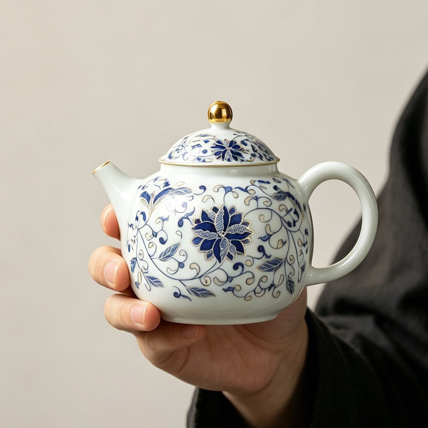 Suet-fat jade porcelain blue and white lotus teapot filter household ceramic high-end white porcelain Kung Fu tea set teapot light luxury
