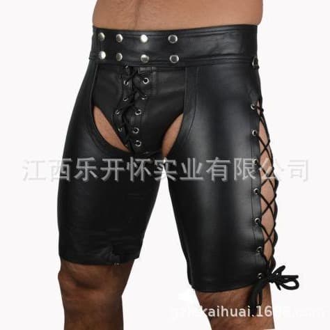 Small wholesale European and American sexy underwear wholesale for men, open patent leather men's tights, wild leather shorts