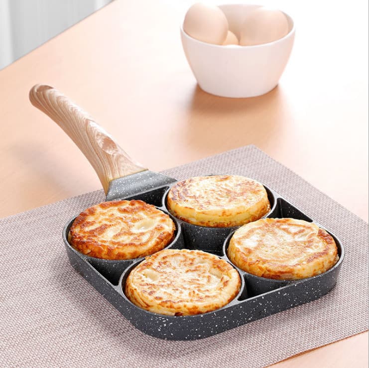 Cross-Bottom Maifanshi Four-Hole Egg Frying Non-Stick Steak Pan, Two-Hole Burger Frying Pan, Flat Egg Frying Pan