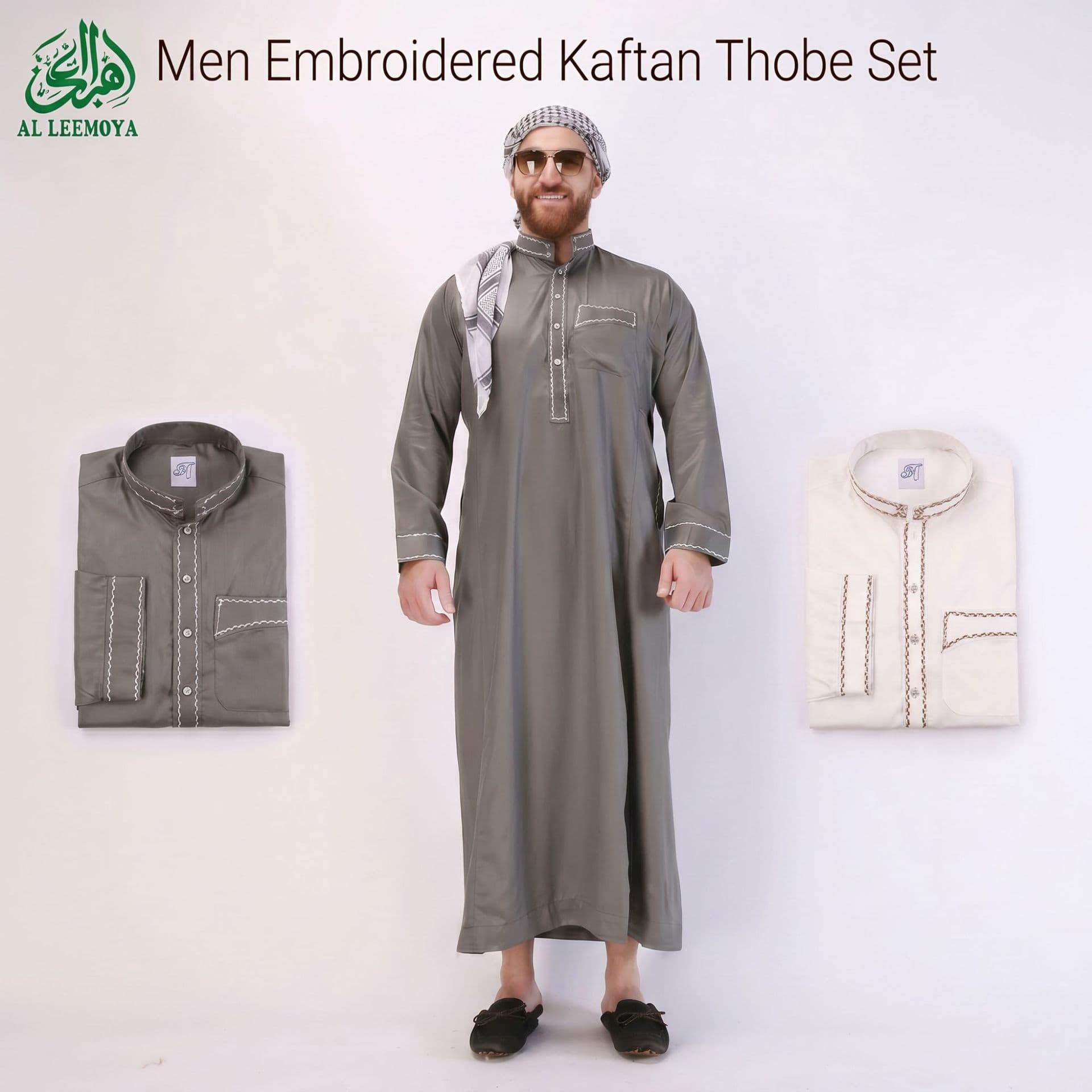2026 New Men's Long-Sleeve Embroidered Thobe, Traditional Long Robe, Men's Long Gown, Cross-Border Wholesale