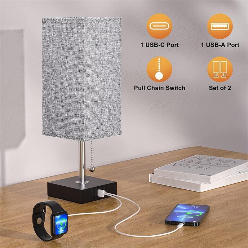 Cross-border exclusive supply to Amazon Foursquare Fabric Desk Lamp Zipper Switch A+C USB Functional Study Lamp Bedside Lamp