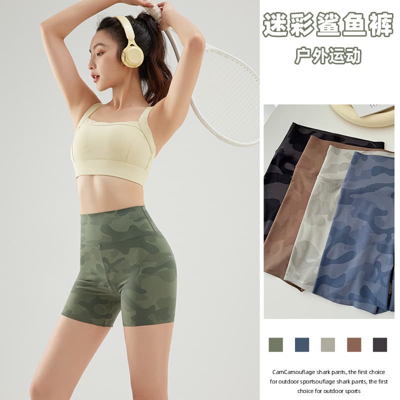New Camo 3-Point Shark Pants Summer Outwear Ladies Leggings Anti-Flash Butt Lift Yoga Pants Summer Thin Women