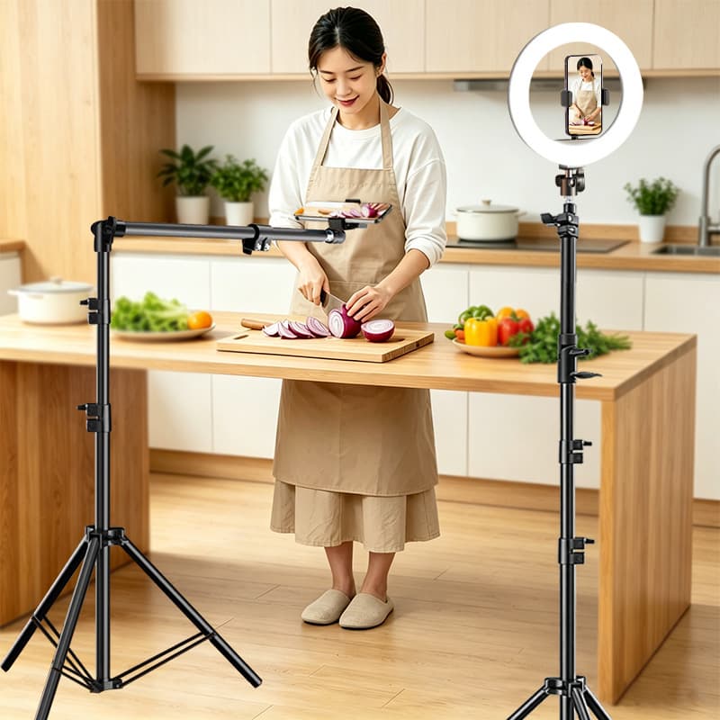 Phone Live Streaming Photography Fill Light Stand, Portable Floor Shooting, Multi-Functional Universal Cantilever Horizontal Bar Overhead Shooting Stand