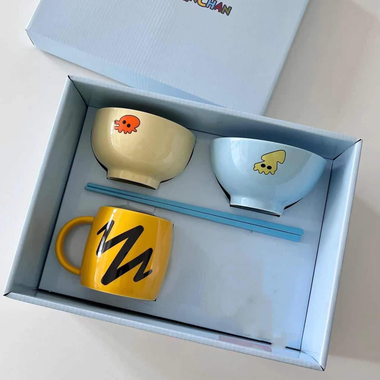 Cartoon Anime Korean Tableware Gift Box Same Style High Aesthetic Ceramic Horse Cup Rice Bowl Plate Cute Gift Set