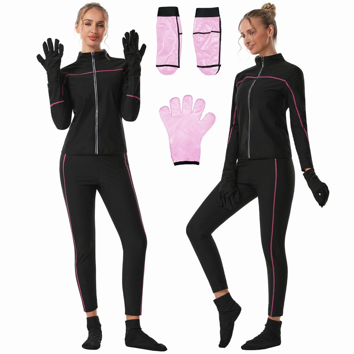 European and American cross-border sweat-inducing fitness clothing women's shaping set sports sauna suit zipper long sleeve long pants sweat-inducing set