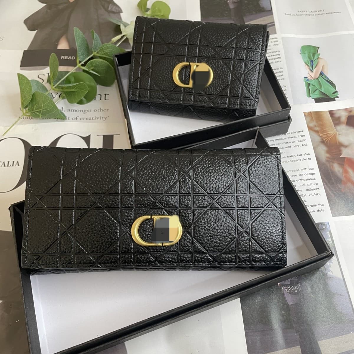 D Brand Lambskin Embroidered Short Square Women's Wallet Card Holder Coin Purse Tri-Fold Clutch Bag for Women
