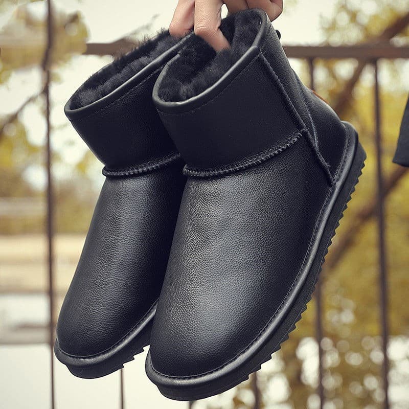 Men's Snow Boots, Export Large Sizes 45/46/47/48, Winter Leather Waterproof Fleece-Lined Thickened Warm Cotton Shoes for Women