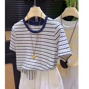 2026 New Summer Casual Versatile Women's Short Sleeve T-Shirt, Round Neck Loose Striped Plus Size Fashion Top