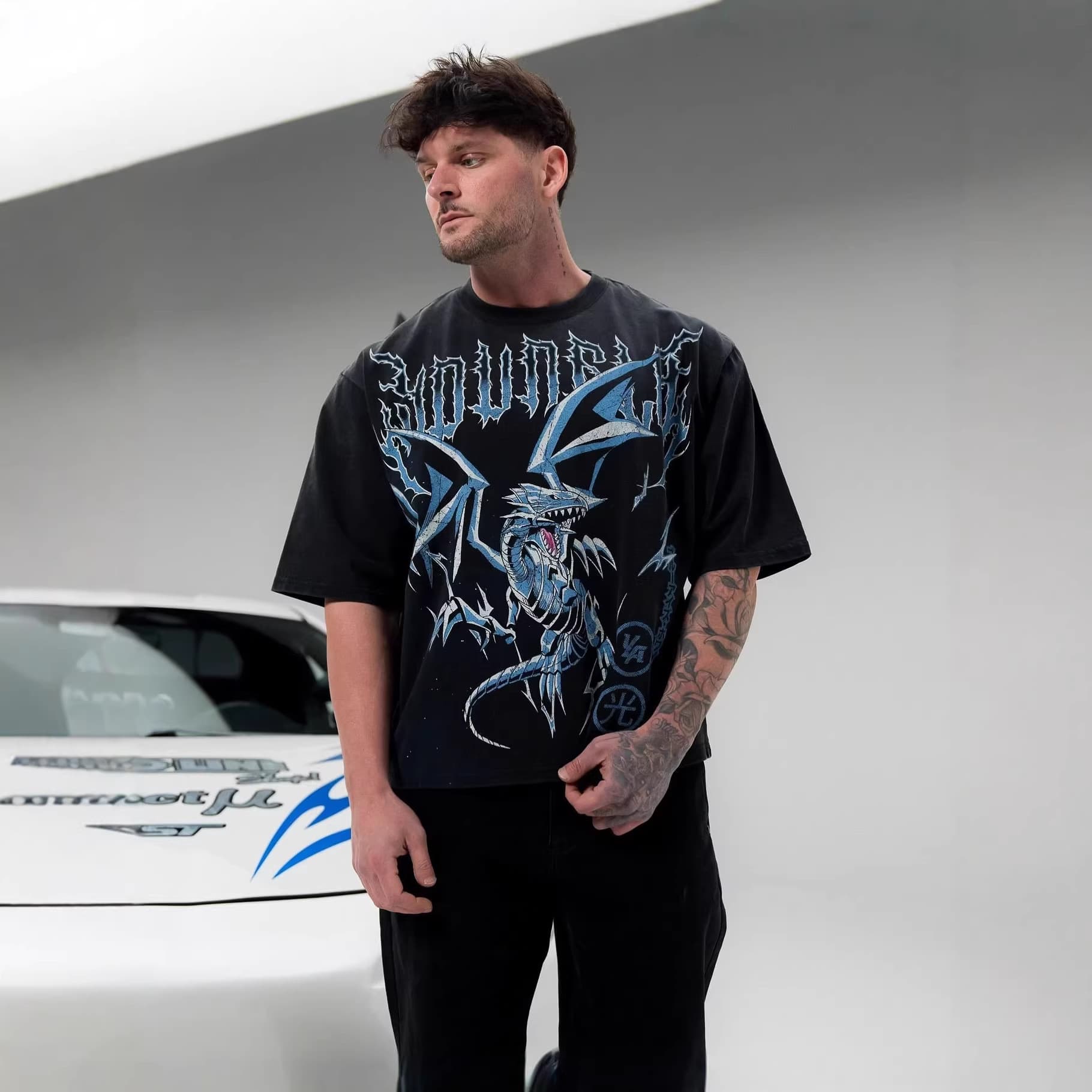YOUNGLA joint Yu-Gi-Oh men's oversized T-shirt jogger sports fitness pure cotton short-sleeved trendy T-shirt
