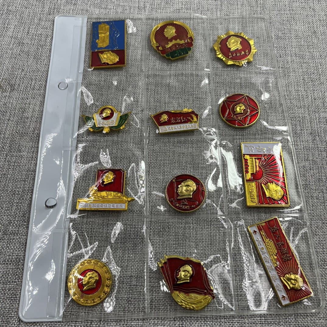 Antique-style Nostalgic Collectible Badges, Cultural Revolution Chairman Mao Badges Collection, 12-Piece Set per Sheet, Mao Zedong Memorial Pins