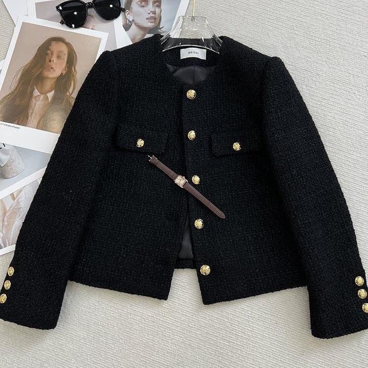 New Spring Autumn Premium Round Neck Short Chanel-Style Jacket for Women Petite French Tweed Exquisite