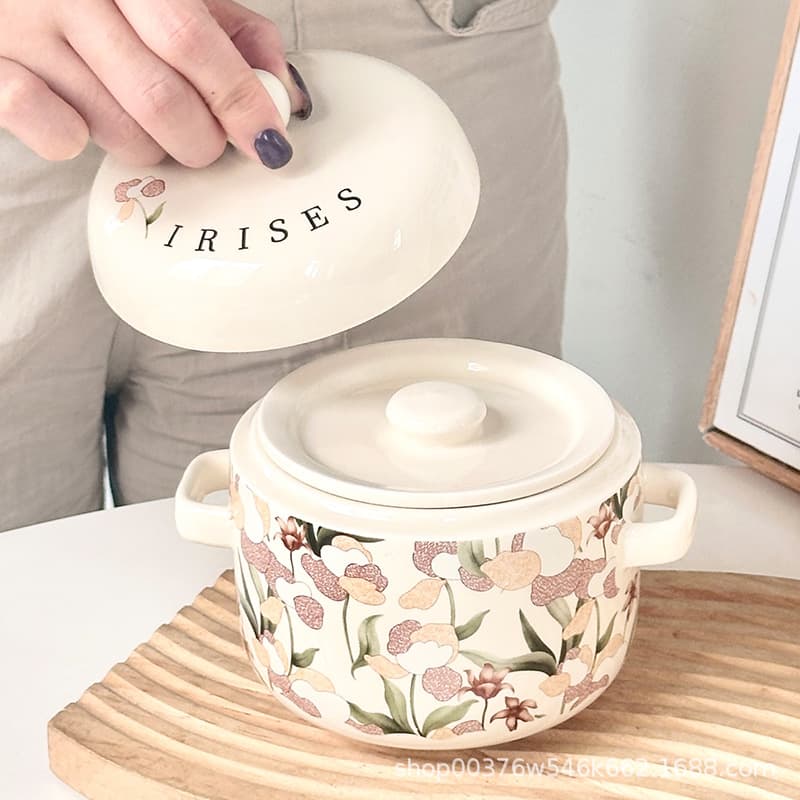Household ceramic stew pots with double lids for double-boiling, specialized for bird's nest, egg steaming, and soup